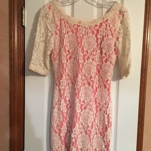 Pink and White Lace Dress Size 6